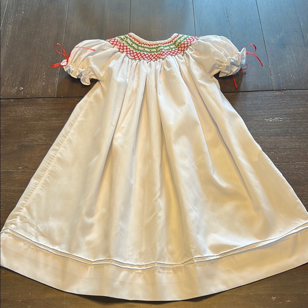 New Pleats and Stitches Smocked Red/Green Christmas Dress